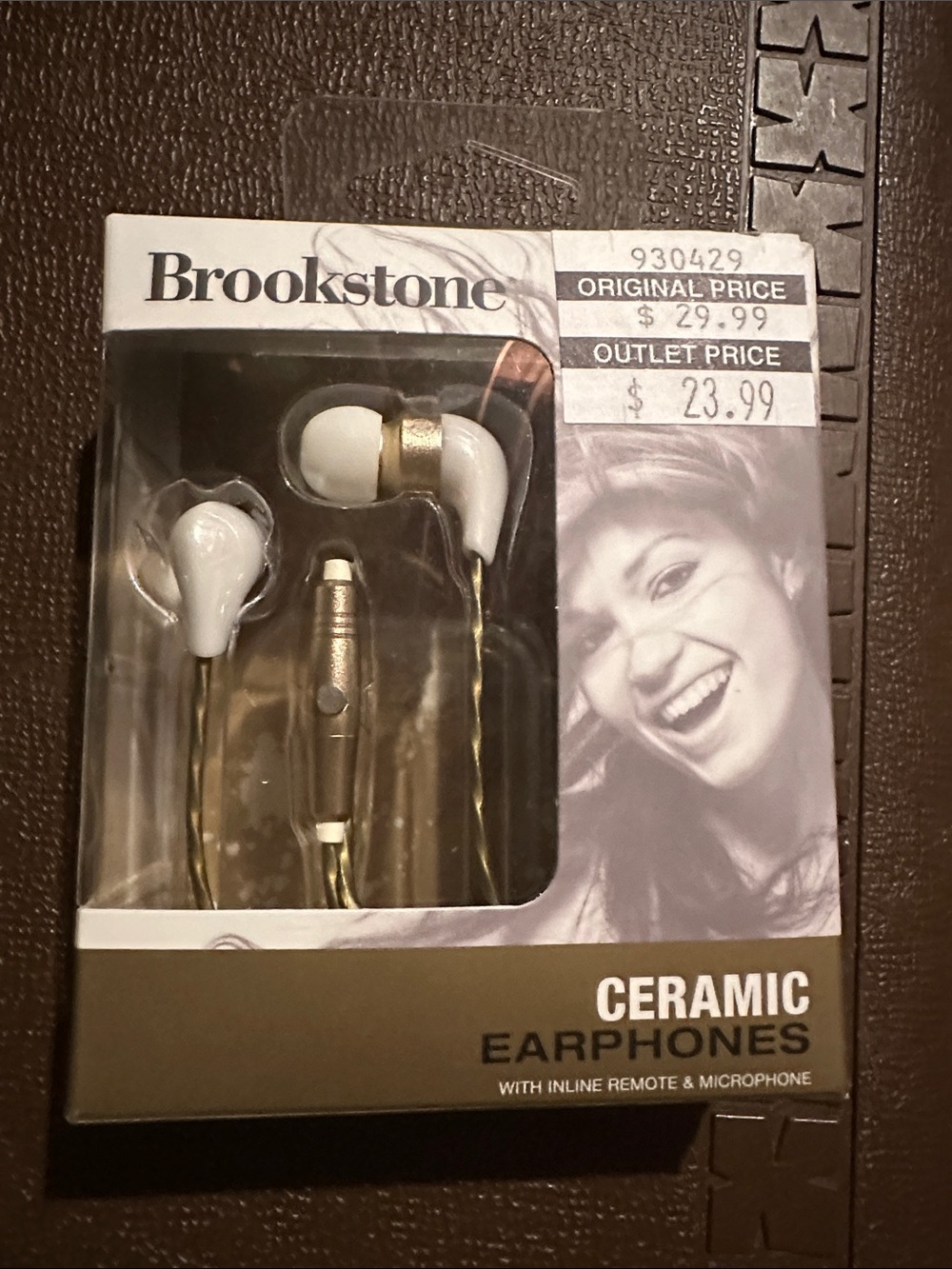 Brookstone White and Gold Ceramic Earbuds with Inline Remote